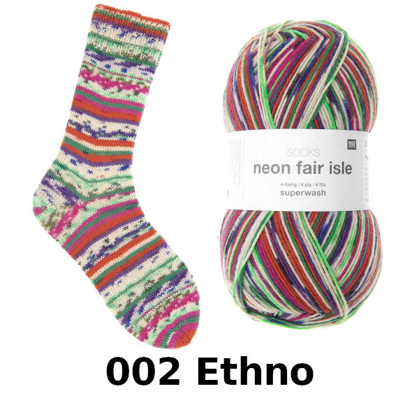 Rico Socks Neon Fair Isle 4ply