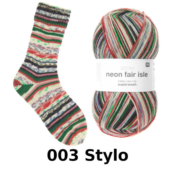 Rico Socks Neon Fair Isle 4ply