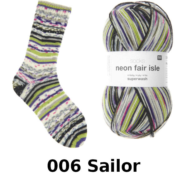 Rico Socks Neon Fair Isle 4ply