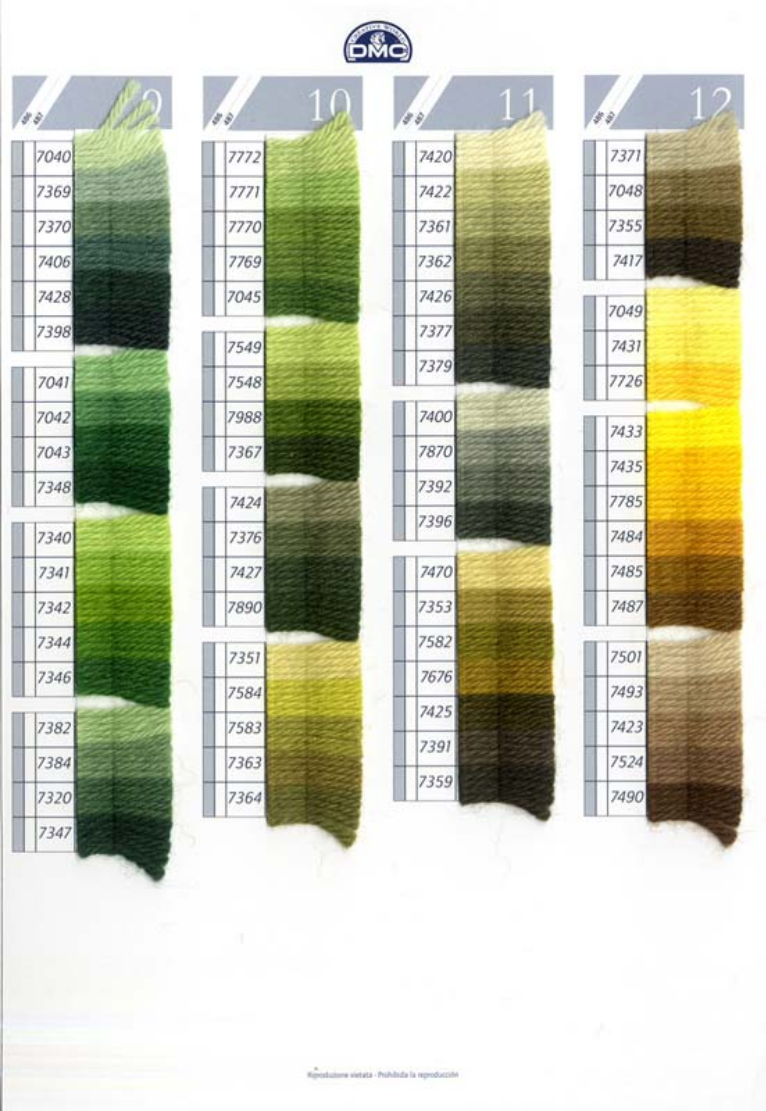 DMC Tapestry Wool 3 - columns 9, 10, 11, and 12 on shade card