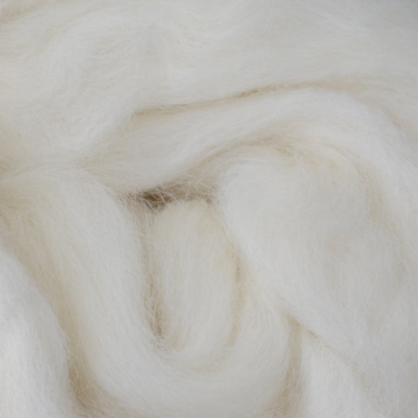 close up of Perendale wool roving carded unspun wool from the Perendale sheep