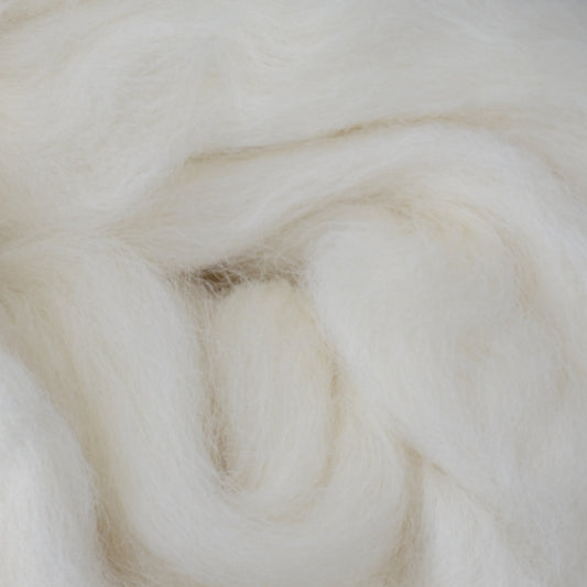 close up of Perendale wool roving carded unspun wool from the Perendale sheep