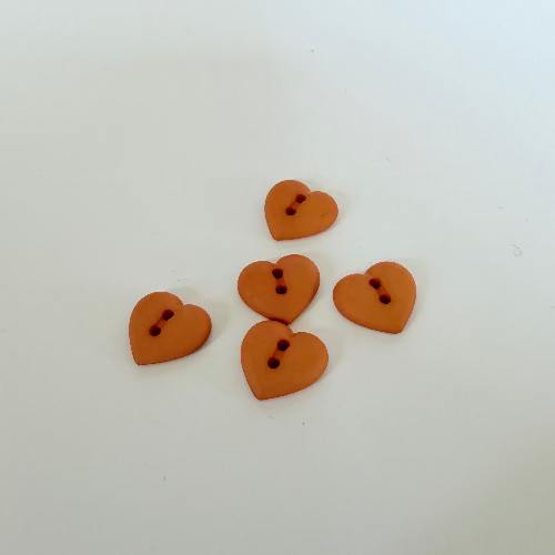 Small Tangerine 2 hole heart button 14mm (5/8")