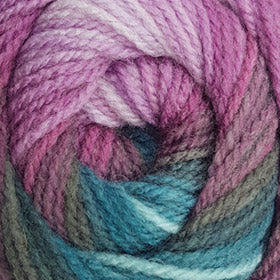 James c Brett aurora dk yarn in pink, purple, blue, and green