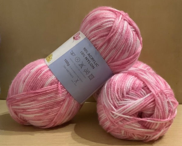 James C Brett Magi Knit white and pink