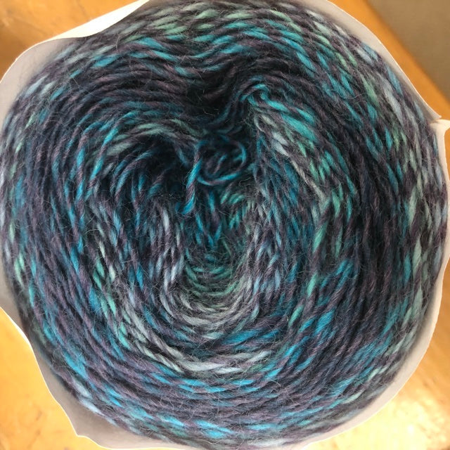 Aquas and Purple Cone sock yarn