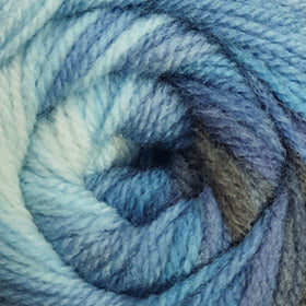 James c Brett aurora dk yarn in blue, light blue, and aqua
