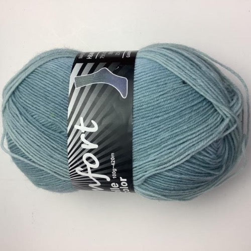 Sock yarn that graduates from a pale sky blue to a midtone true blue