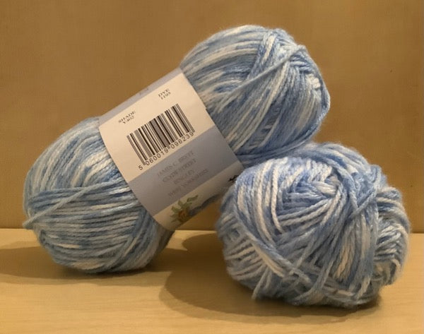 James C Brett Magi Knit white and blue