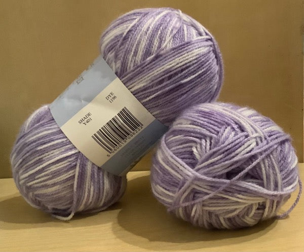 James C Brett Magi Knit white and purple