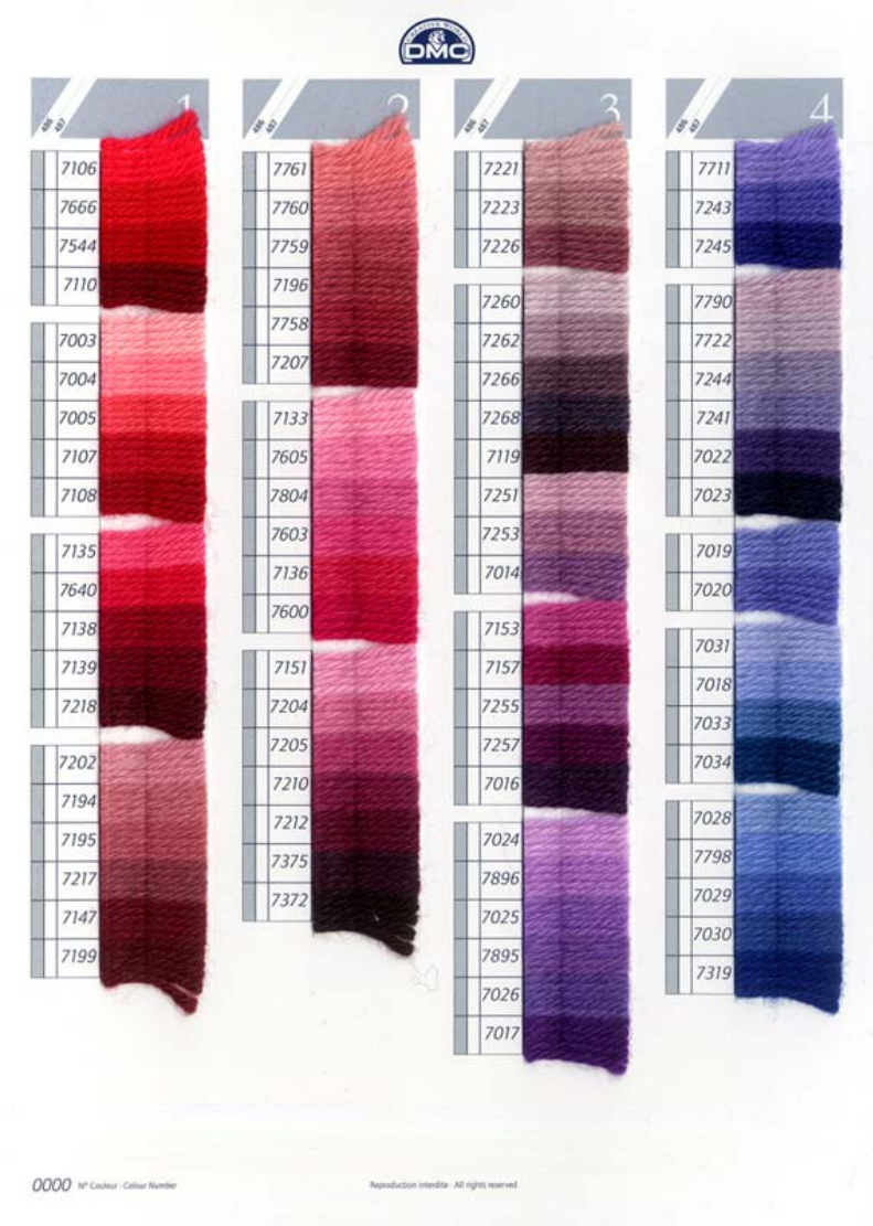 DMC Tapestry Wool 1 - Columns 1, 2, 3, and 4 on shade card