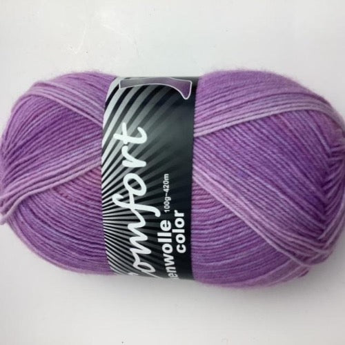 Sock yarn that graduates from lavender to bright purple