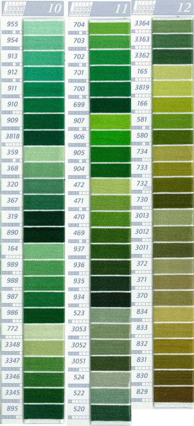 DMC Six Strand Embroidery Floss Columns 10, 11, and 12 on DMC chart ...