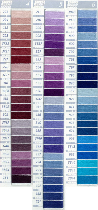 DMC Six Strand Embroidery Floss Columns 4, 5, and 6 on DMC chart