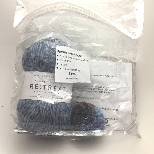 Romni’s 2 Needle Hat Kit- Blue Heather WYS ReTreat