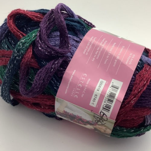 Purple, teal and maroon scarf yarn with silver shimmer