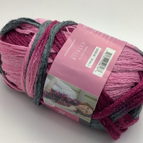 Pink, grey and magenta scarf yarn with silver shimmer