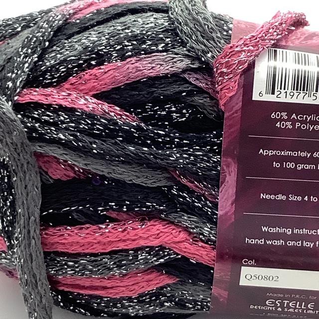 A black to pink ombré mesh yarn with silver shimmer
