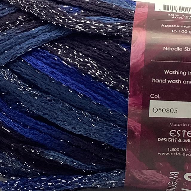 A navy to blue ombré mesh yarn with silver shimmer 