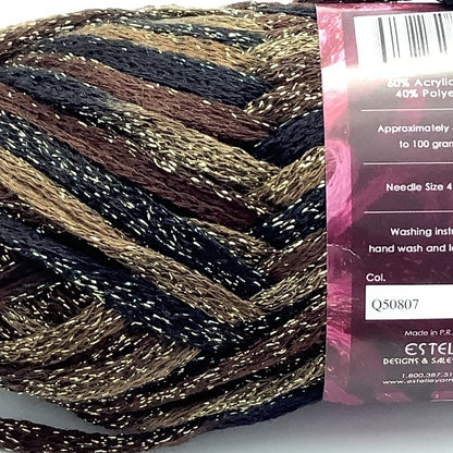 A black,brown and tan ombré mesh yarn with golden shimmer